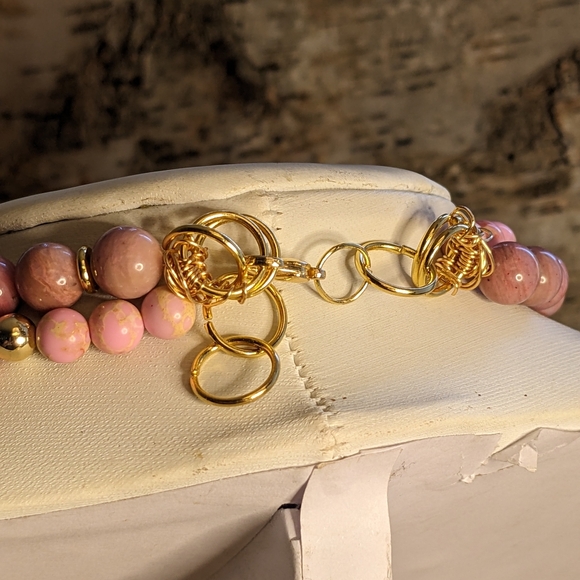 Pink Rhodochrosite Pendant In Two Strand Rhodochrosite & Jasper Bead Necklace - Picture 7 of 9